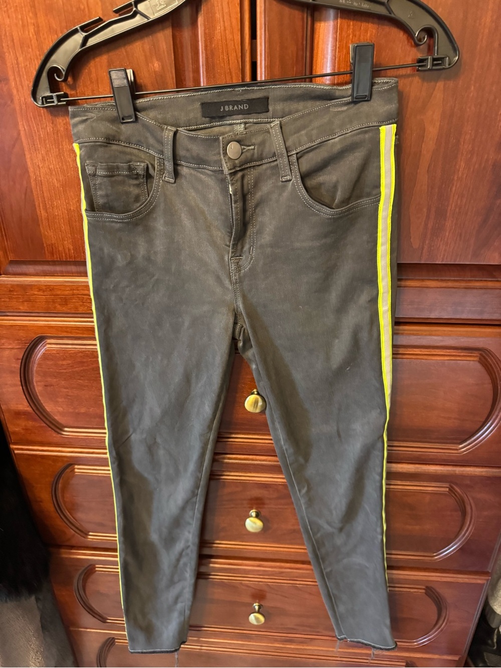 J Brand Black Jeans with Neon Yellow Side Detail